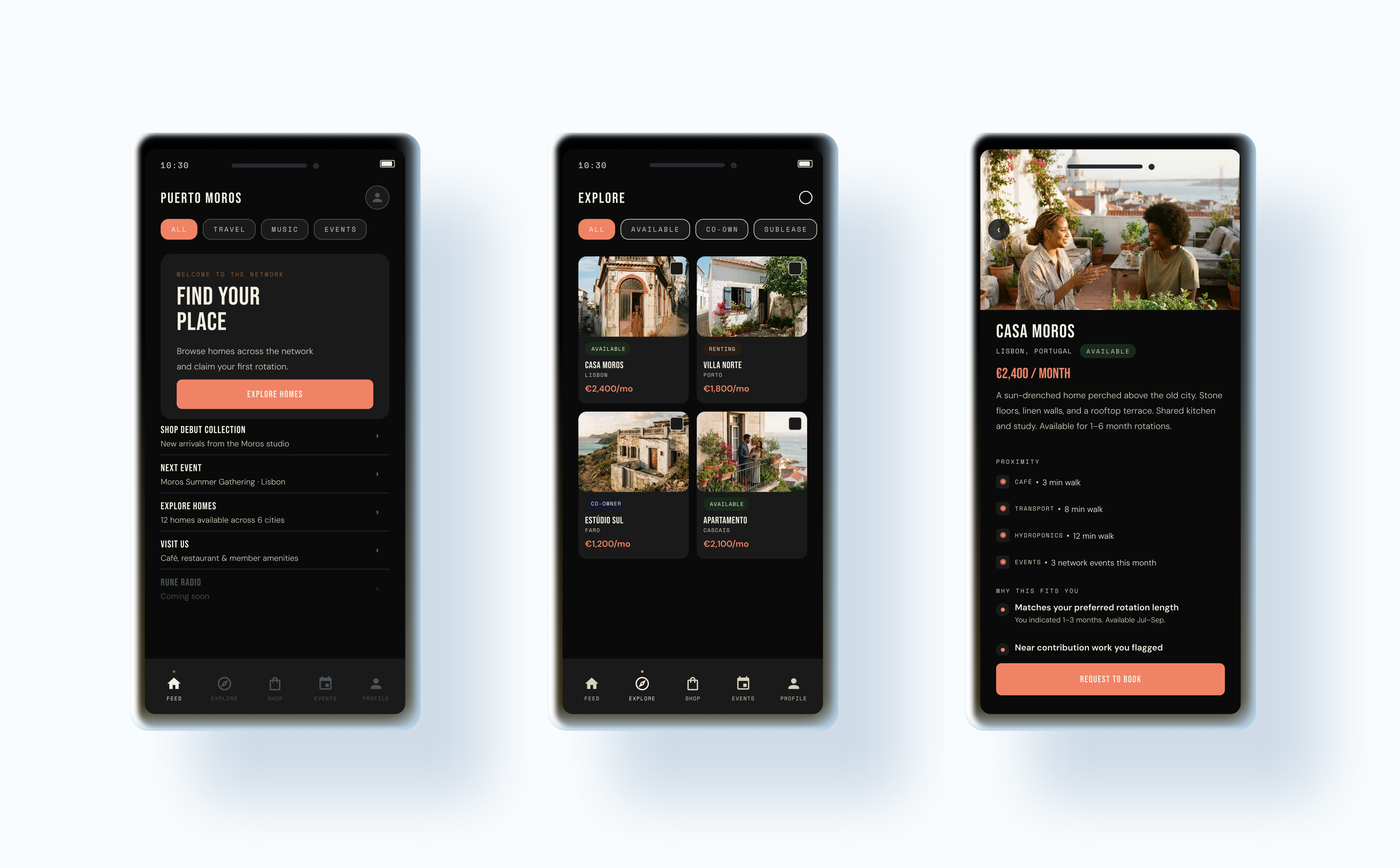 Puerto Moros network state product screens